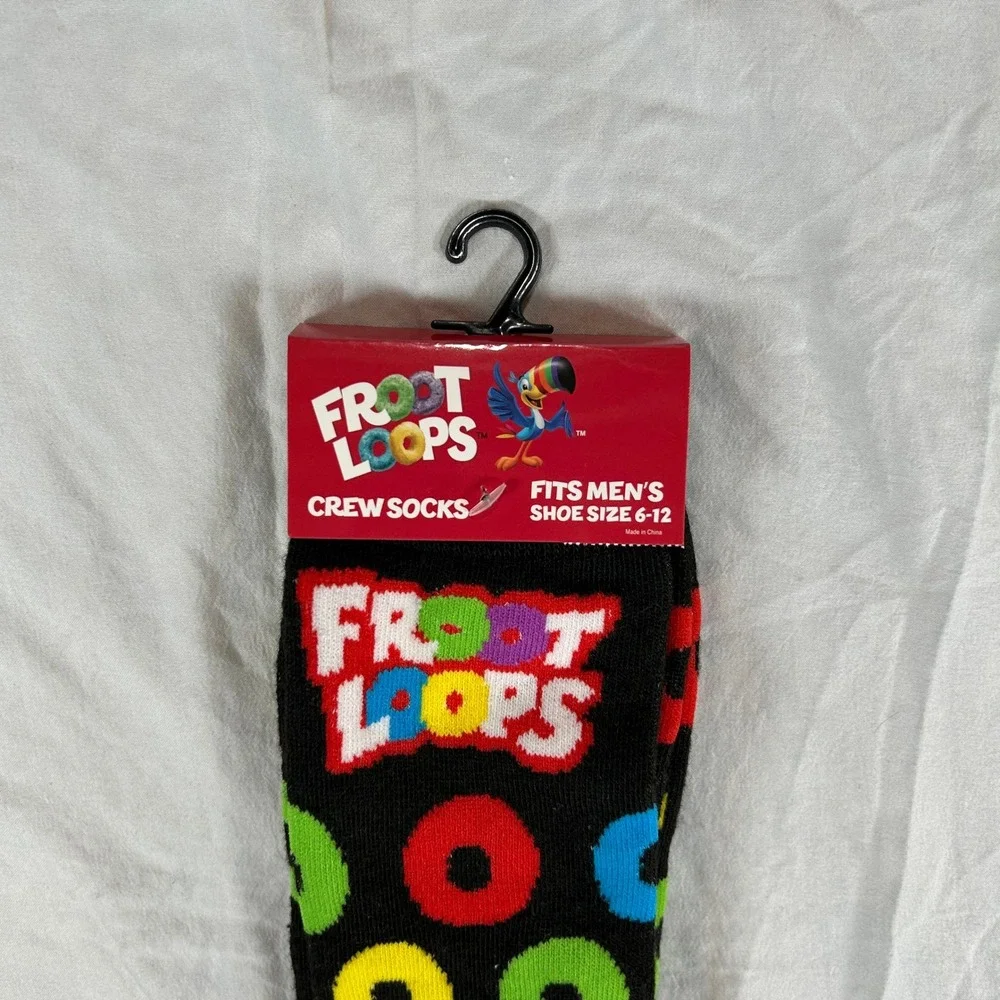 Kellogg's Froot Loops Men's Crew Socks Black Multicolor Cereal  New